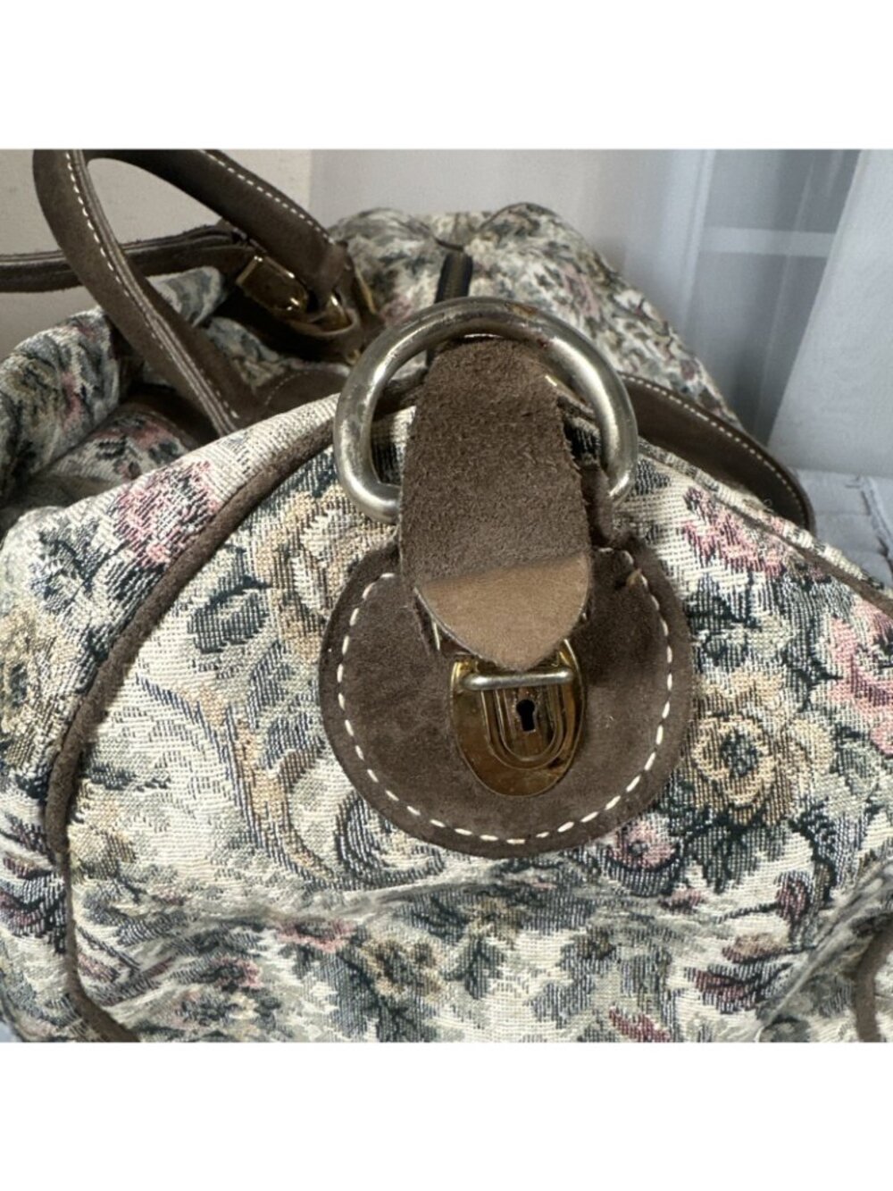 Vintage The French Company Tapestry Weekender Bag with Suede Trim 17.5”x10”x9” - Picture 3 of 15